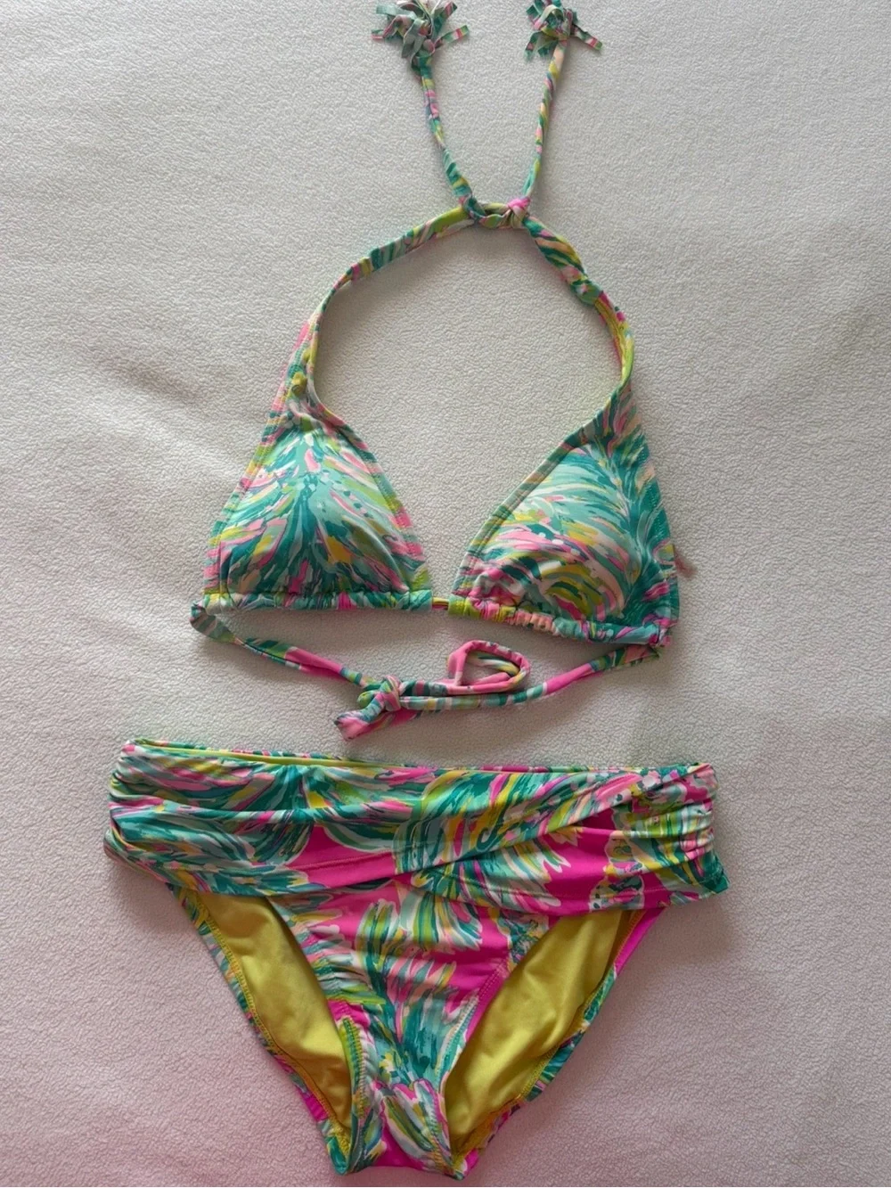 Lilly Pulitzer Bikini Set Size 6 Tropical Floral Halter Foldover Bottoms